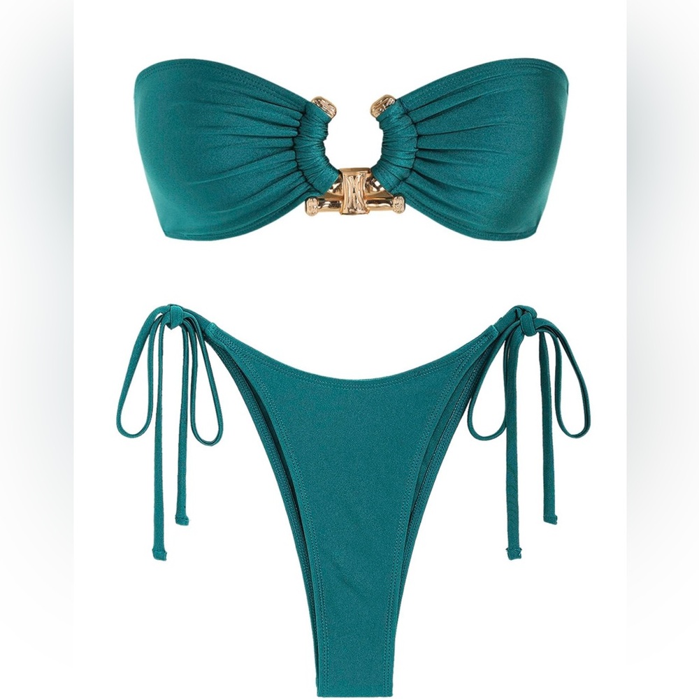 ZAFUL Metallic Cutout Bandeau Bikini Set Green S NWT